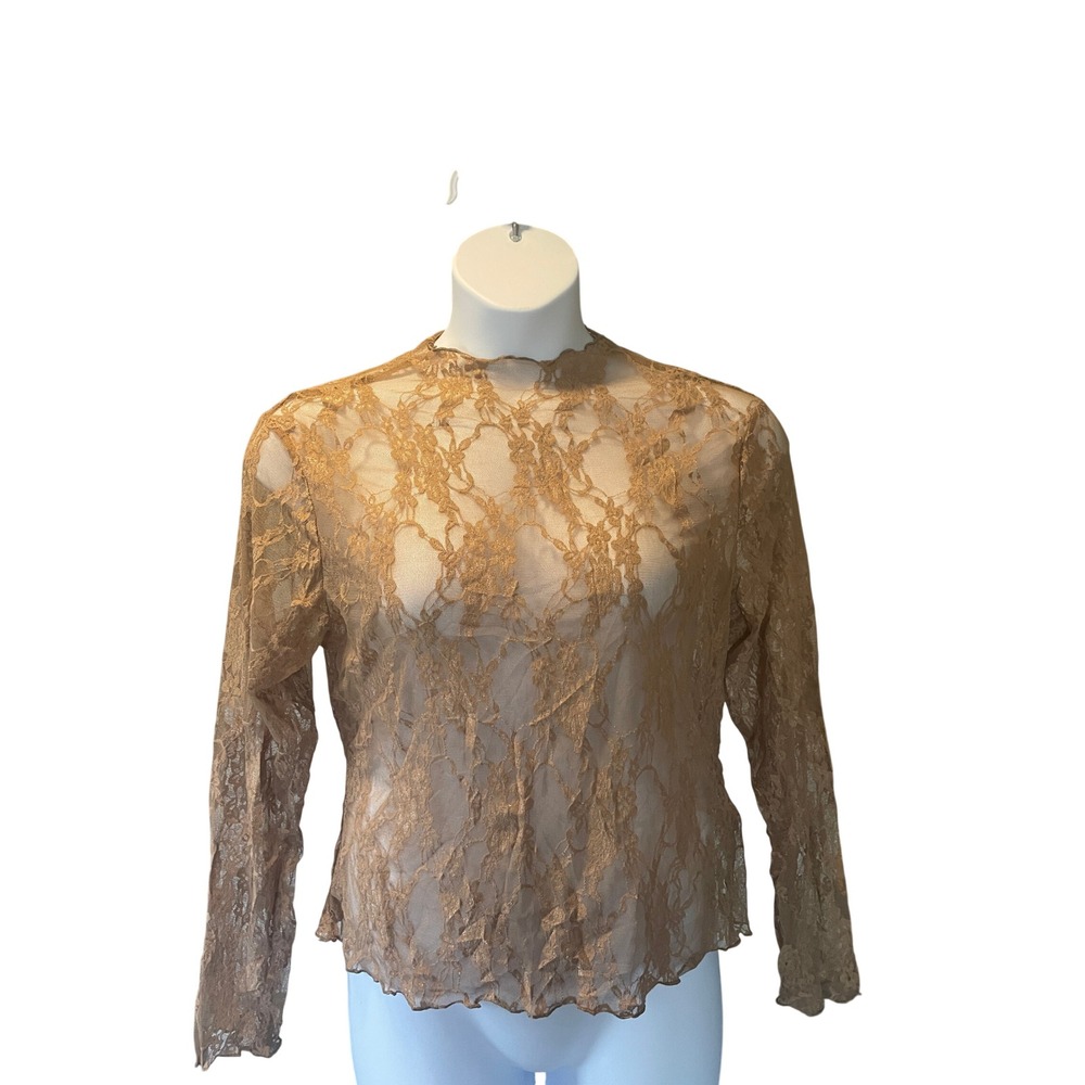 Womens Fairy Sheer Floral Lace Mesh Top‎ Size 2X Romantic Gothic Victorian Brown